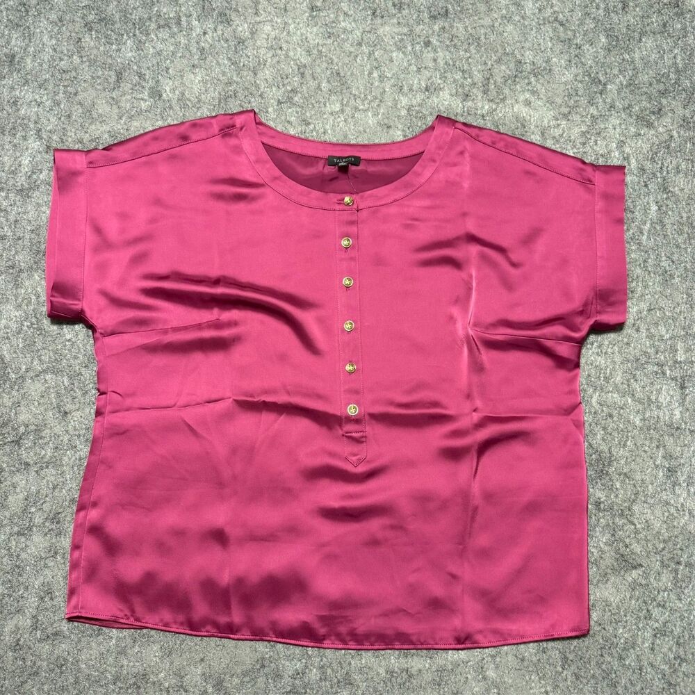 Talbots Womens Smooth Satin Tank Top Shirt Size M Fuchsia Pink Button Placket
